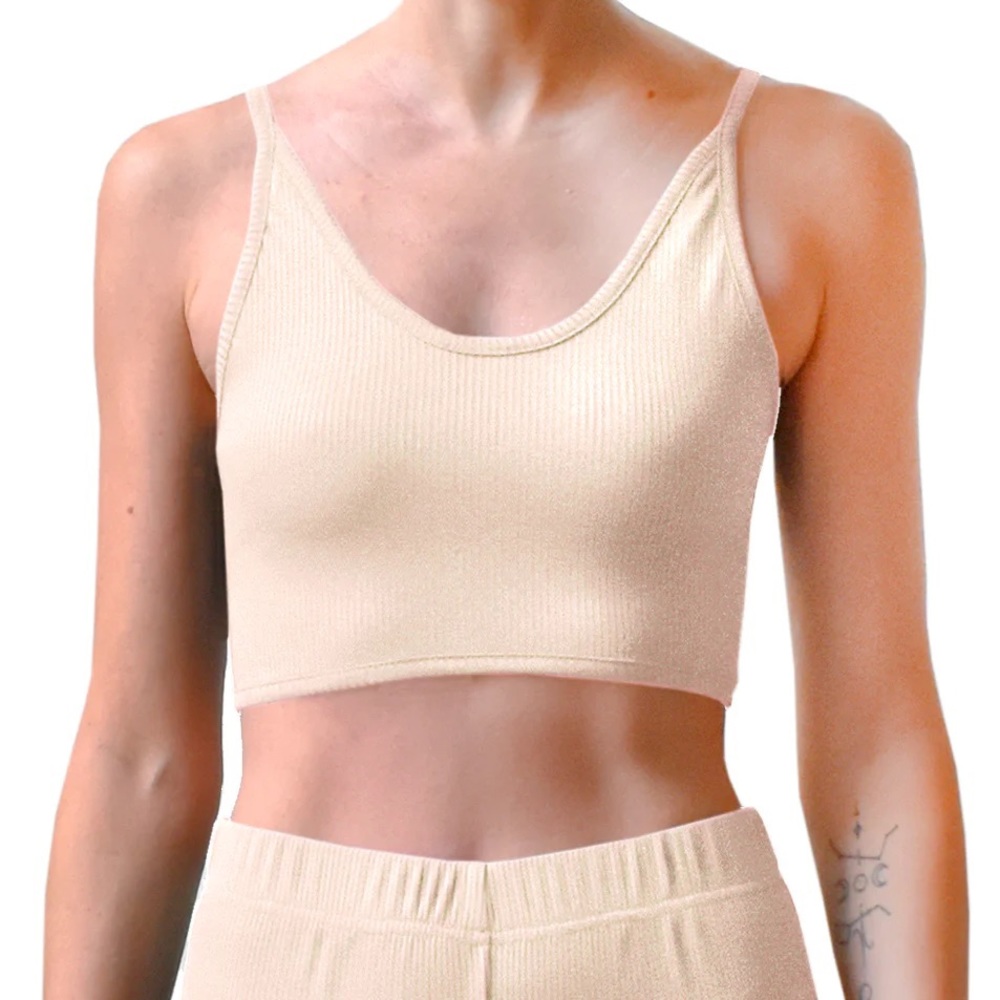 Cropped ribbed tank top - solid light beige